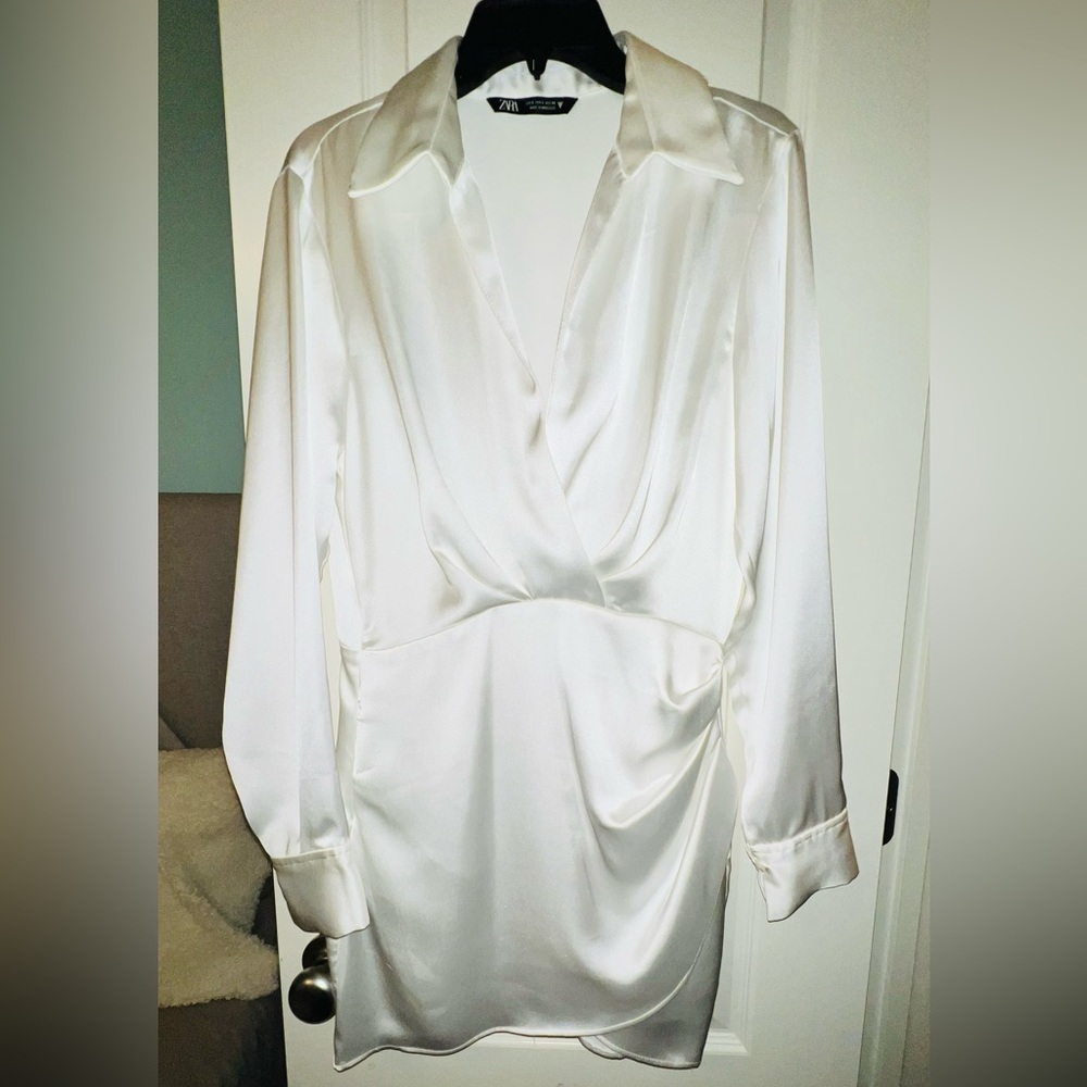 Zara White Satin Dress